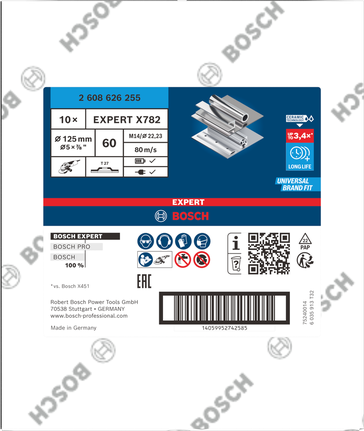 Lamelový kotouč Bosch EXPERT X782 G60 na kov, 125 mm.